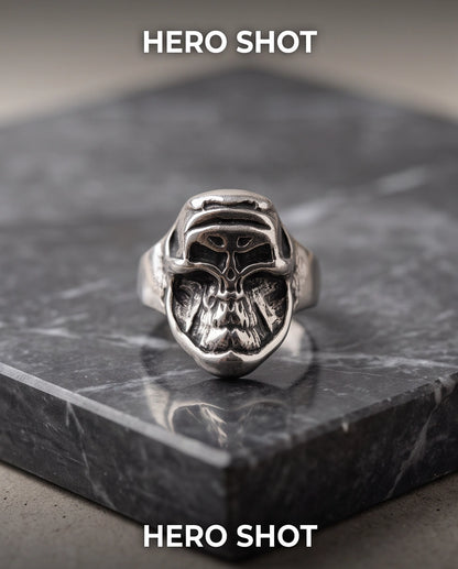 Masked Visor Sculpted Skull Signet Ring