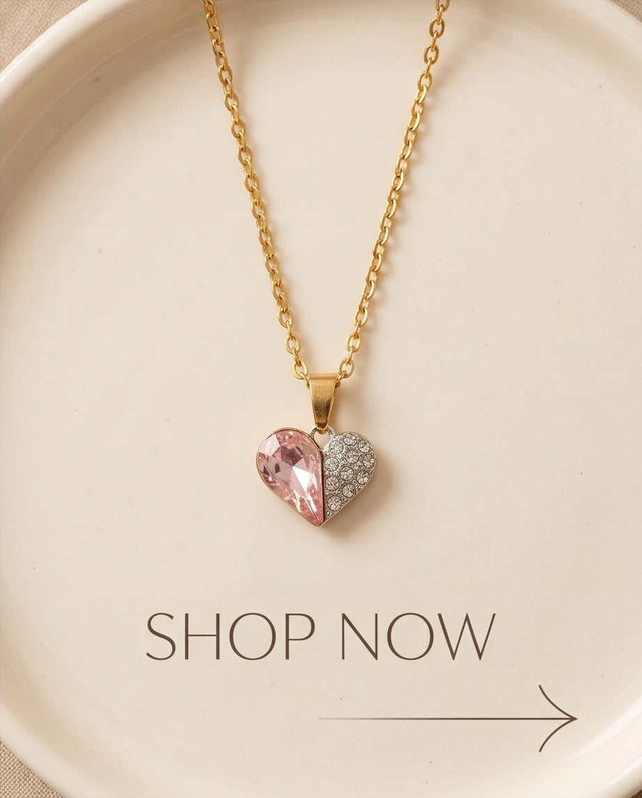 Silver Rose Pink Heart Pavé Pendant Necklace
