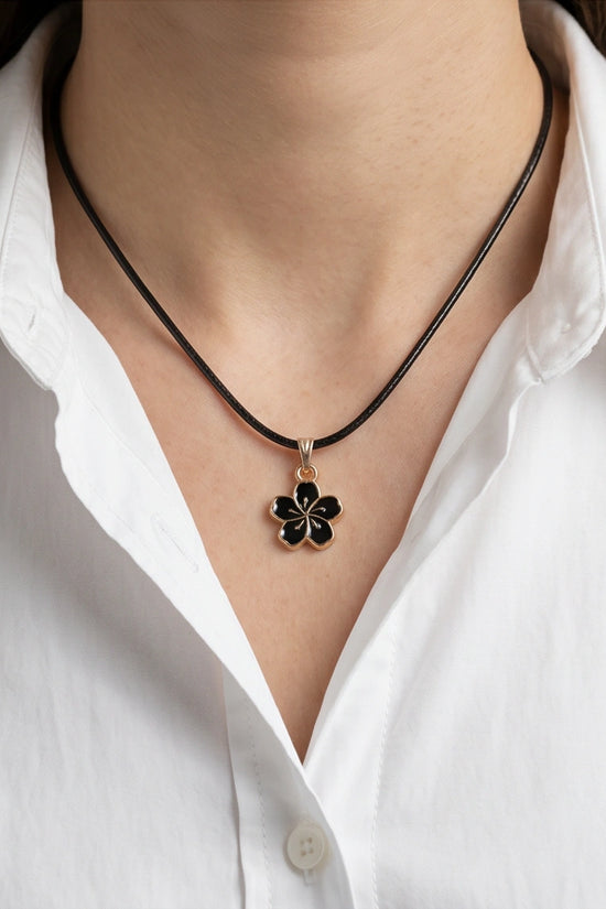 Gold and Black Cherry Blossom Necklace