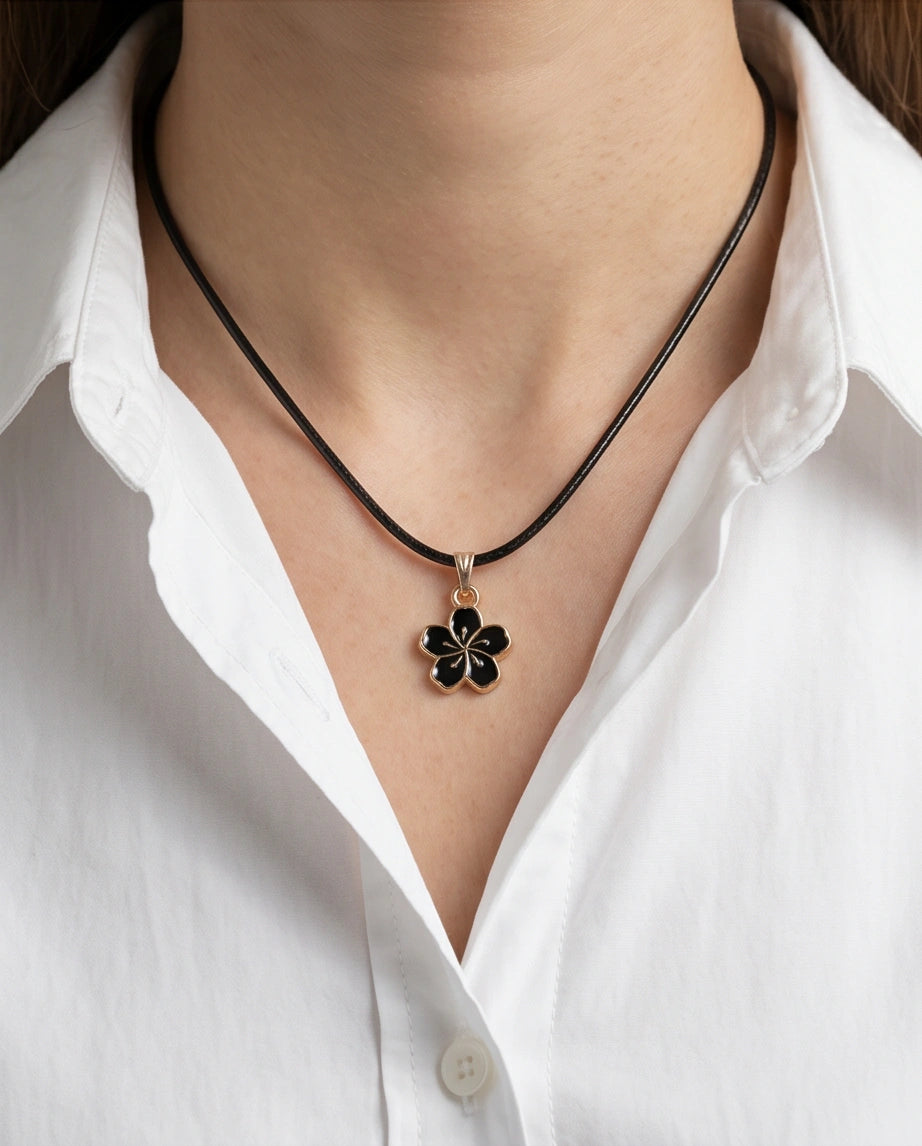 Gold and Black Cherry Blossom Necklace