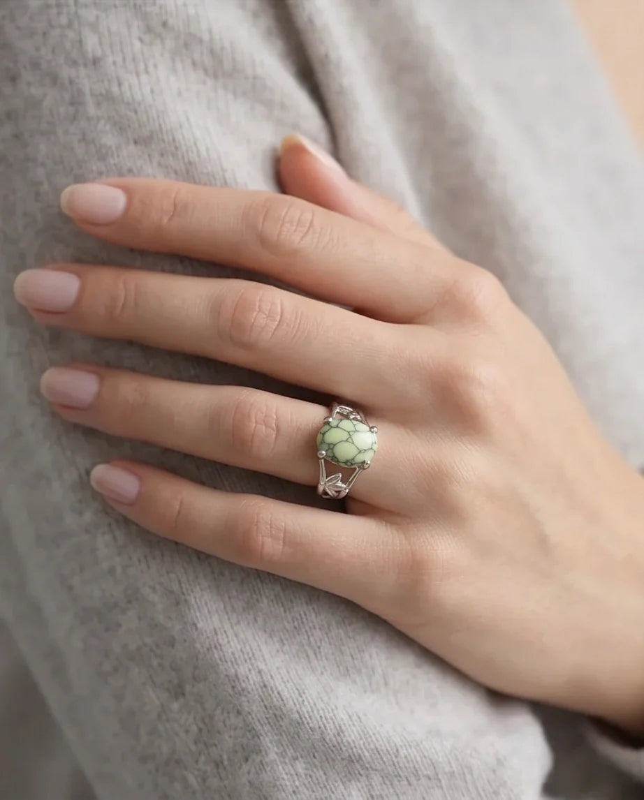 Earthy Mint Leaf Statement Ring