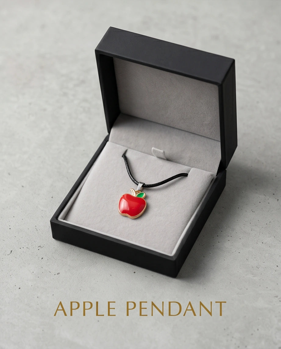 Gold and Red Apple Pendant Necklace