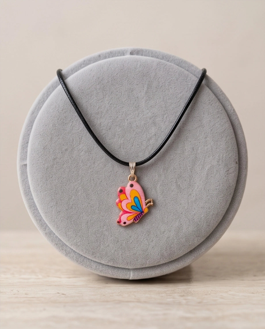 Pastel Pink & Multicolor Butterfly Cord Necklace