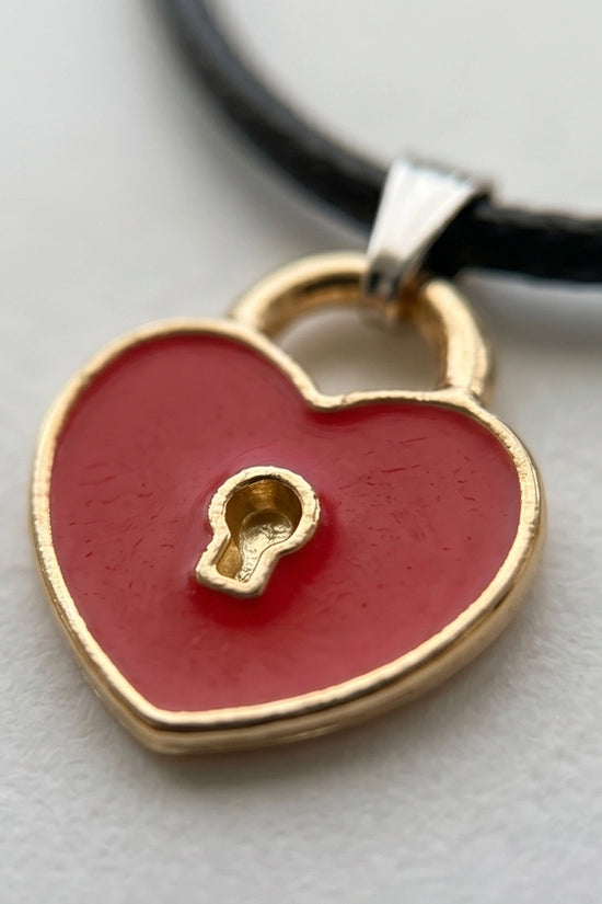 Gold and Red Heart Padlock Necklace