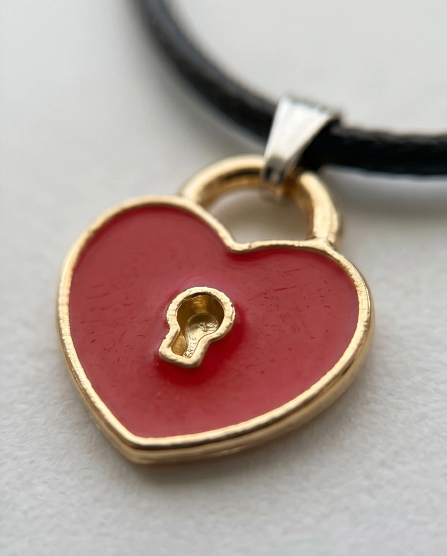 Gold and Red Heart Padlock Necklace