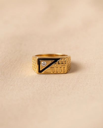 Geometric Split-Face Onyx & Clear Crystal Block Gold Ring