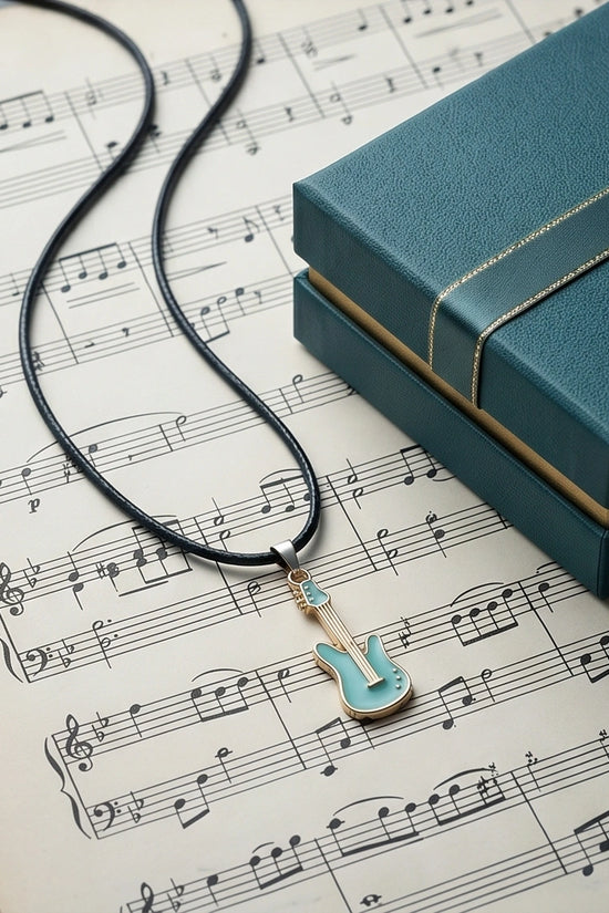Gold and Turquoise Enamel Electric Guitar Necklace