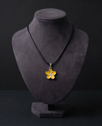 Mellow Yellow Cherry Blossom Enamel Pendant Necklace