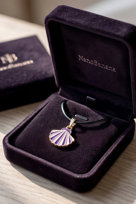 Striped Purple and White Seashell Enamel Pendant Necklace
