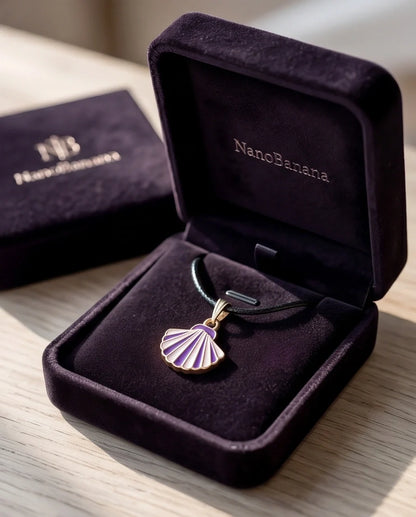 Striped Purple and White Seashell Enamel Pendant Necklace