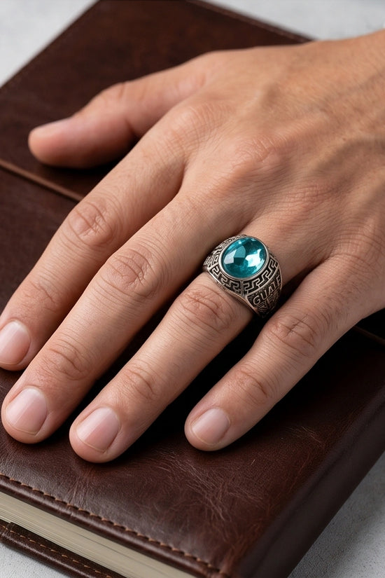 Vintage Aquamarine Blue Military Signet Ring