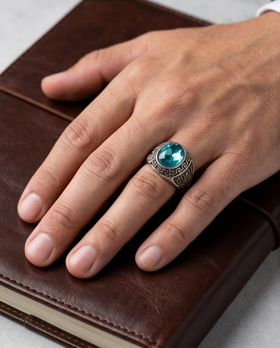 Vintage Aquamarine Blue Military Signet Ring