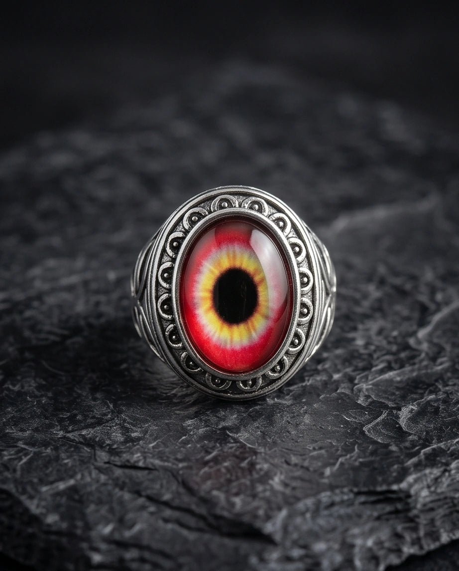 Vintage Sterling Silver Fiery Crimson Dragon's Eye Ring