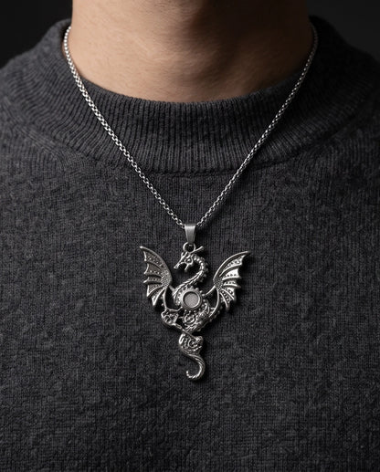 Silver Steampunk Dragon Gear Pendant Necklace