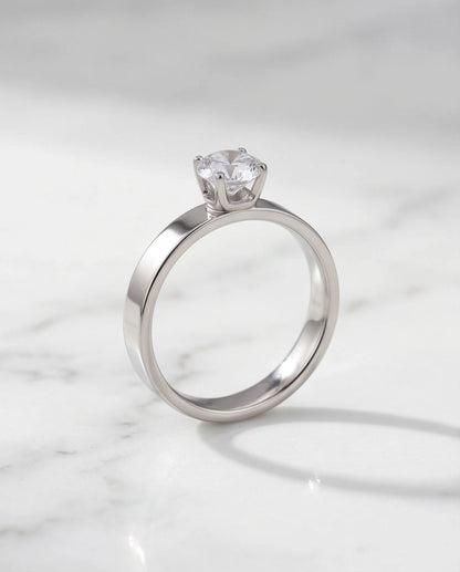 Silver Round Gemstone Crown Band Solitaire Ring