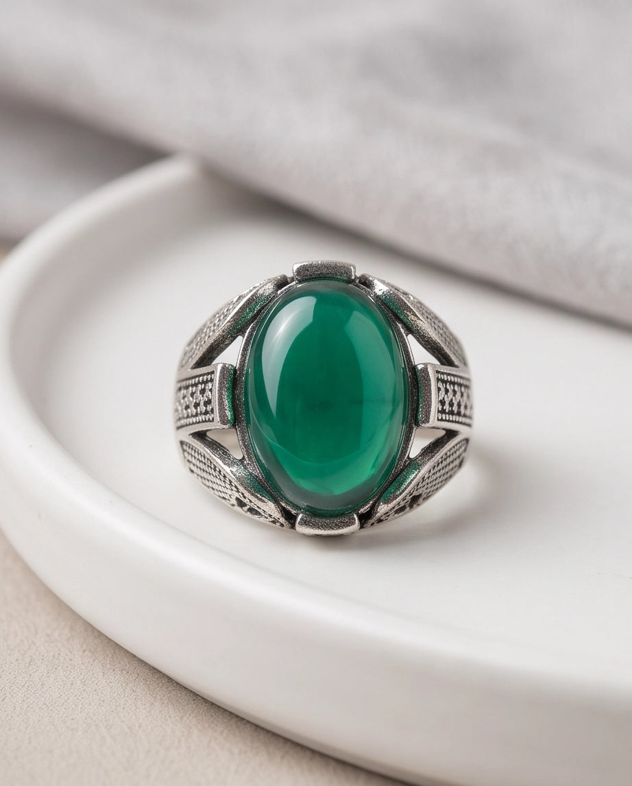 Jade Equinox Stippled Signet Ring