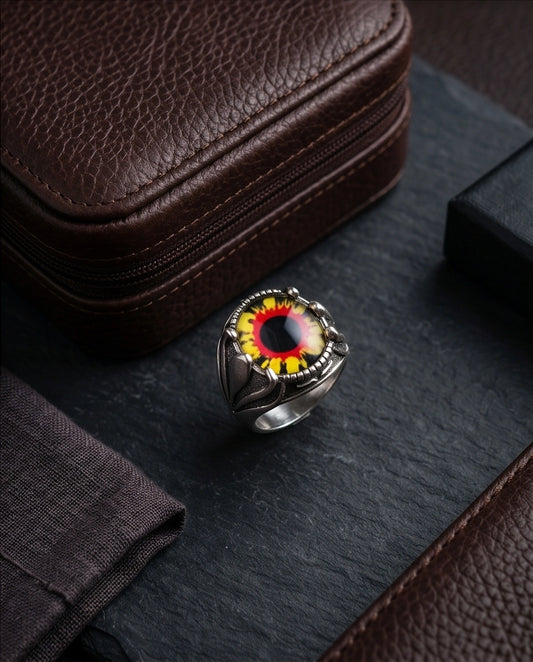 Vintage Sterling Silver Dragon's Claw Fiery Solar Eye Ring