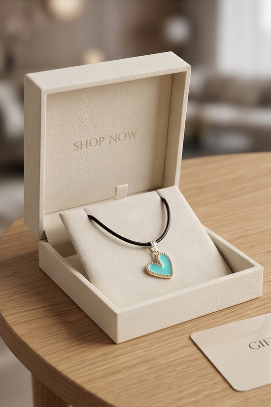 Gold and Turquoise Beaded Heart Necklace