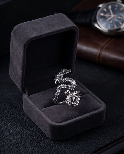 Oxidized Silver Coiled Dragon Wrap Ring