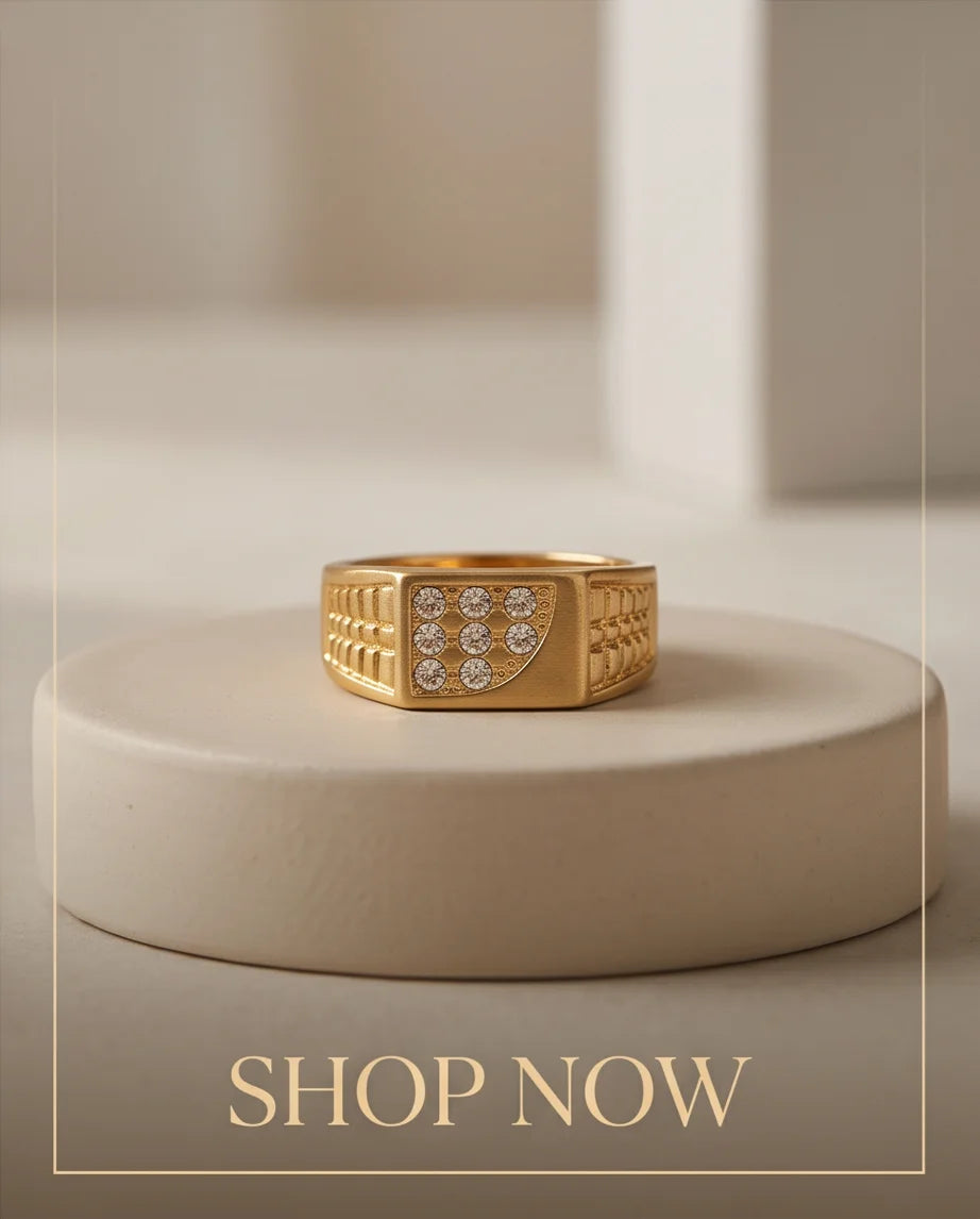 Pavé Crystal Cluster Inlay Brick-Link Band Gold Ring