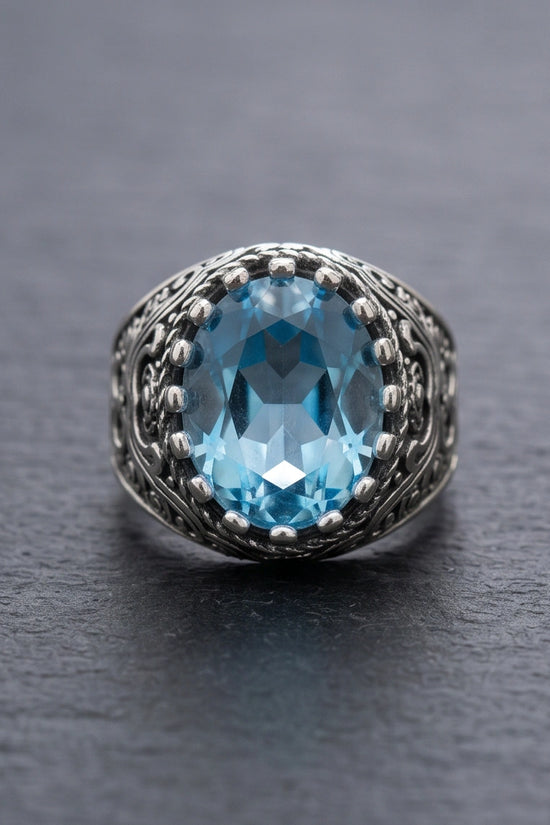 Imperial Aquamarine Sea-Lord Silver Ring