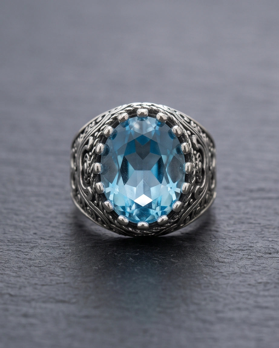 Imperial Aquamarine Sea-Lord Silver Ring