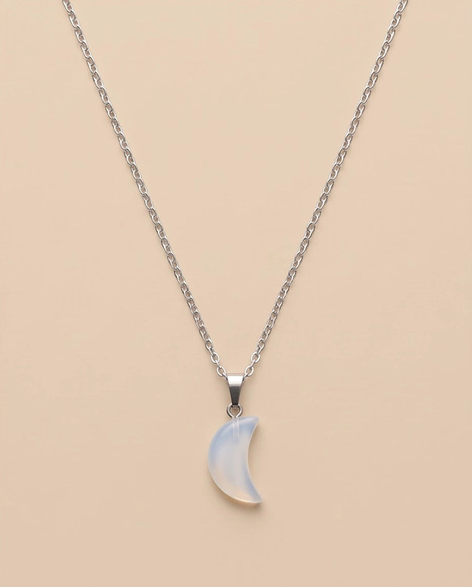 Silver Opalite Crescent Moon Pendant Necklace