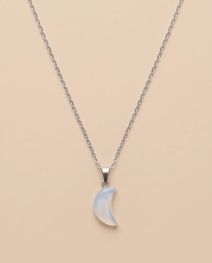 Silver Opalite Crescent Moon Pendant Necklace