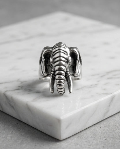 Oxidized Silver Sculpted Elephant Signet Ring