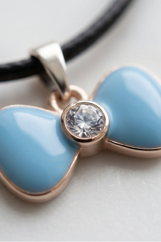 Gold and Pastel Blue Bow Ribbon Necklace