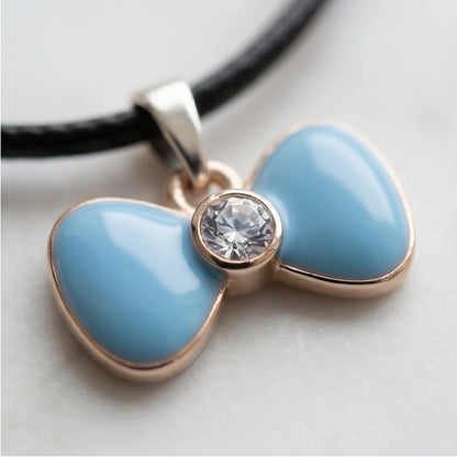Gold and Pastel Blue Bow Ribbon Necklace