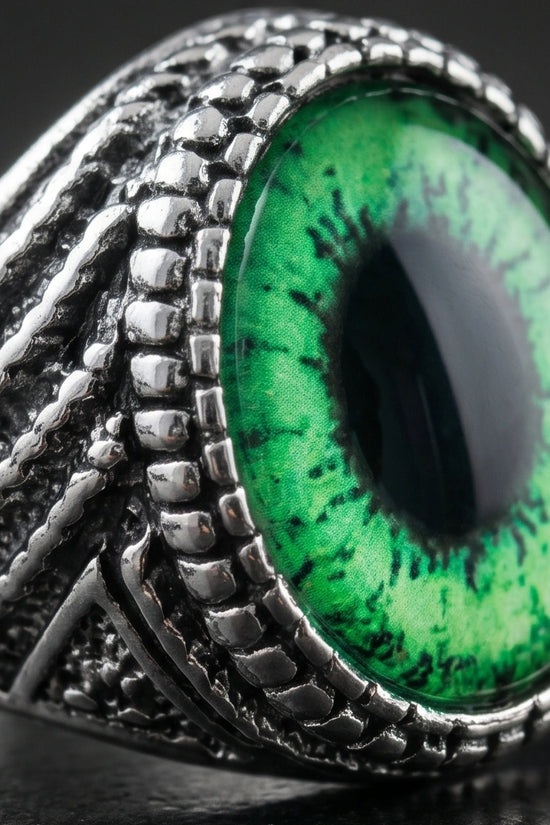 Vintage Sterling Silver Emerald Reptile's Eye Statement Ring