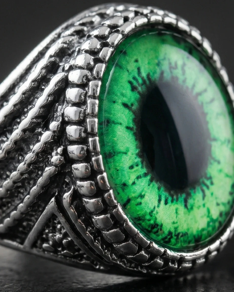 Vintage Sterling Silver Emerald Reptile's Eye Statement Ring