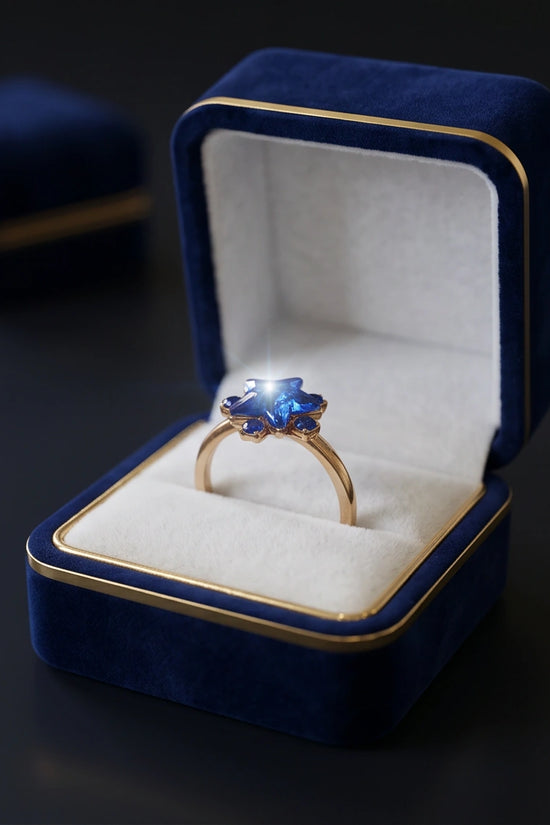 Gold Celestial Royal Blue Sapphire Star Ring