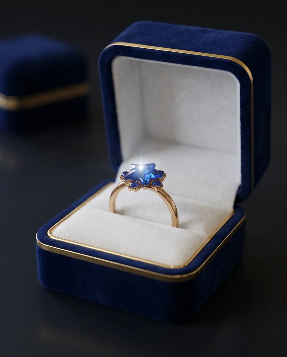 Gold Celestial Royal Blue Sapphire Star Ring
