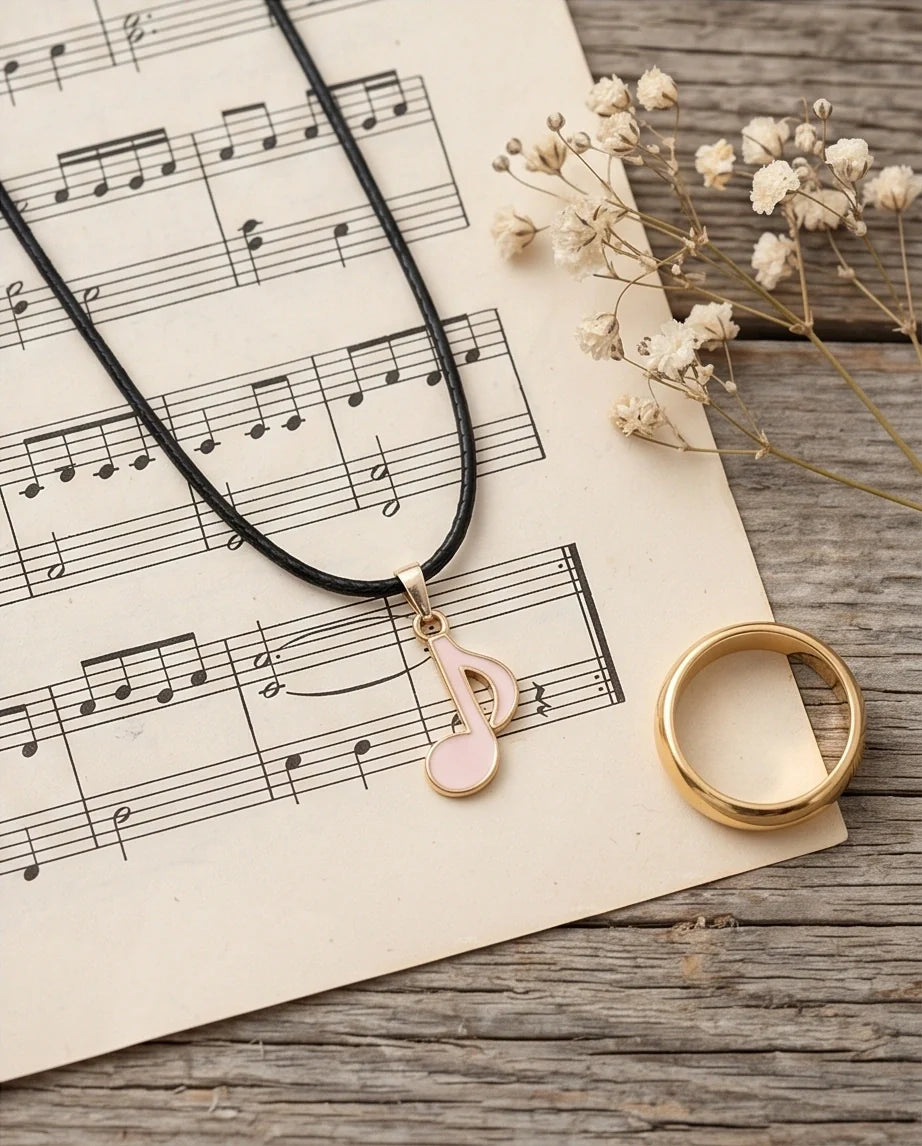 Silver and Pink Eighth Note Necklace