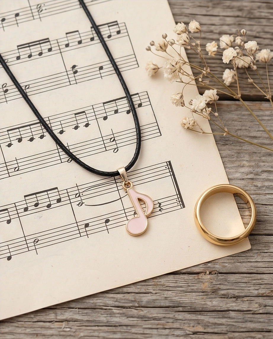 Silver and Pink Eighth Note Necklace