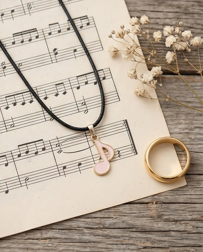 Silver and Pink Eighth Note Necklace