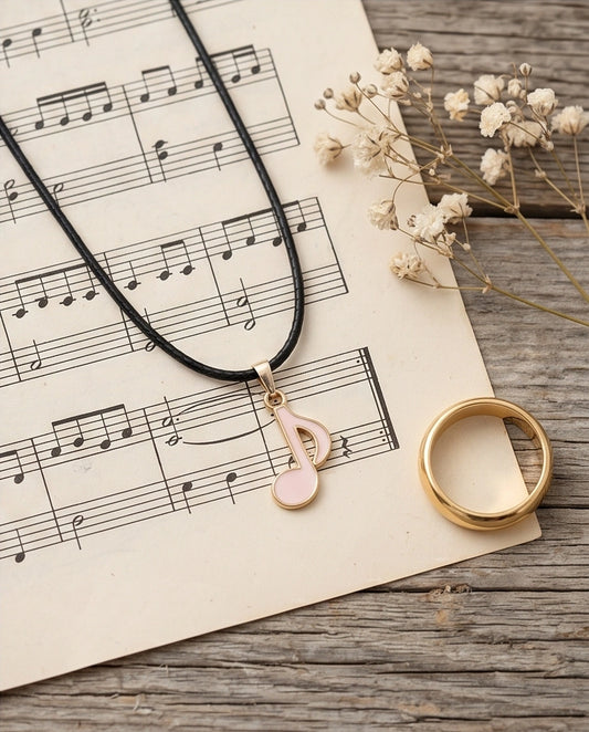 Silver and Pink Eighth Note Necklace
