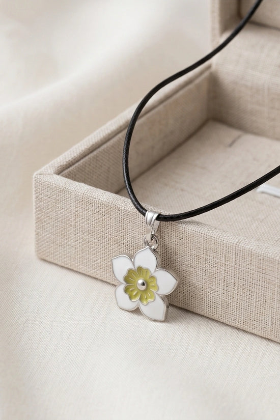 Charming White and Yellow Floral Enamel Pendant Necklace