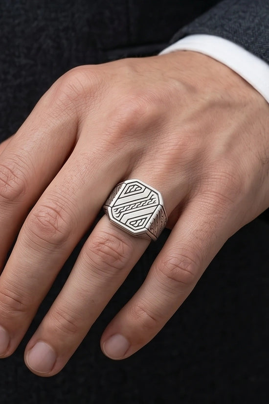 Sterling Silver Cyberpunk Geometric Signet Ring