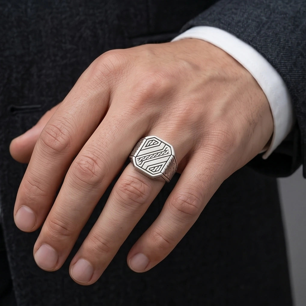 Sterling Silver Cyberpunk Geometric Signet Ring