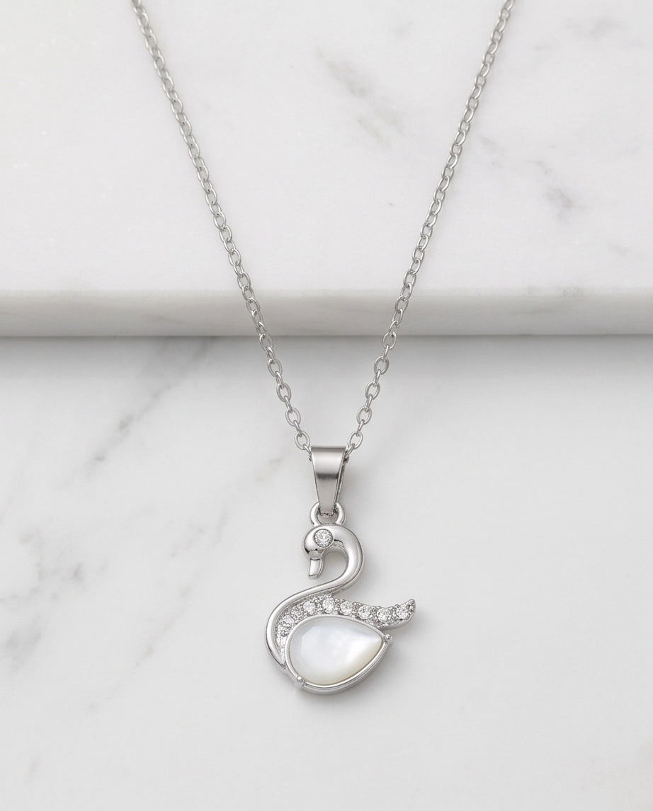 Silver Mother of Pearl Swan Pendant Necklace