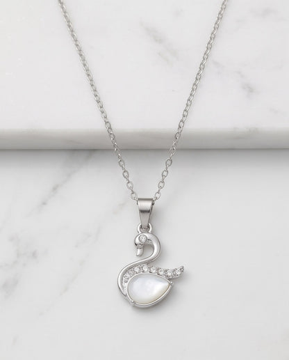 Silver Mother of Pearl Swan Pendant Necklace