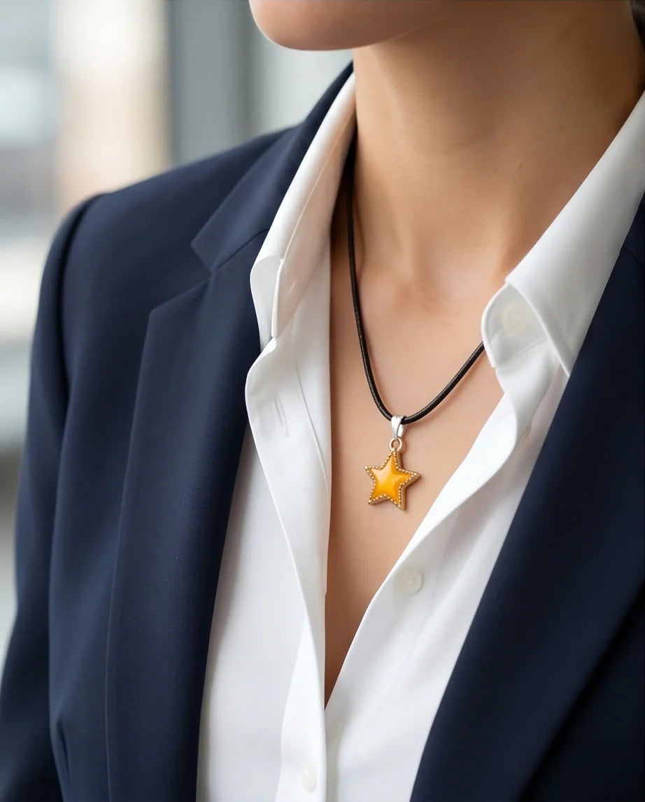 Vibrant Yellow Star Enamel Pendant Necklace