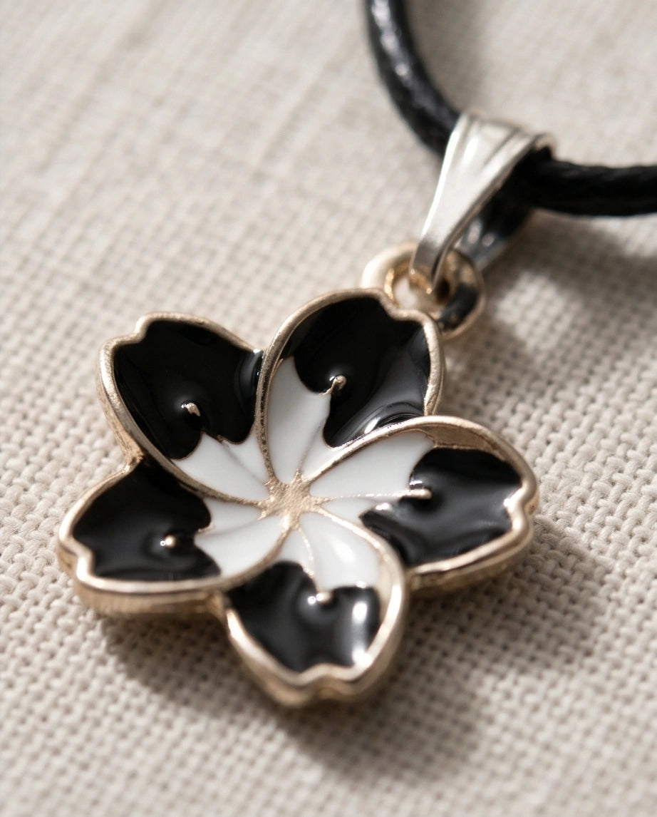 Gold and Black Frangipani Flower Necklace