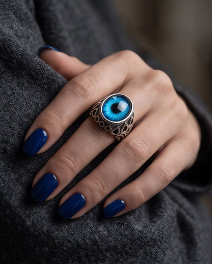 Azure Teardrop Link Ocular Silver Ring