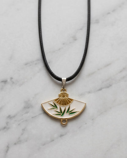 White Enamel Bamboo Fan Pendant Necklace