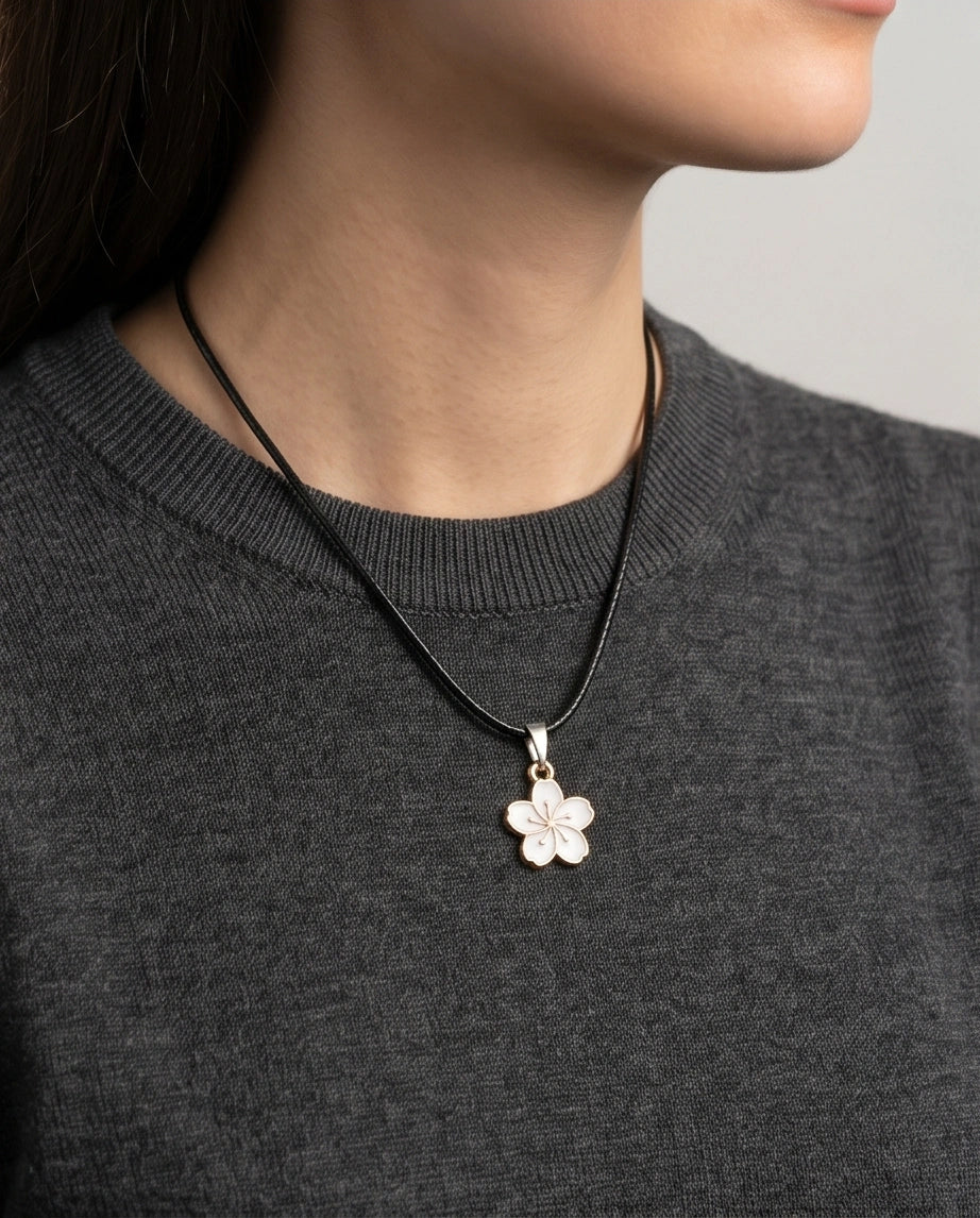 Gold and White Cherry Blossom Necklace