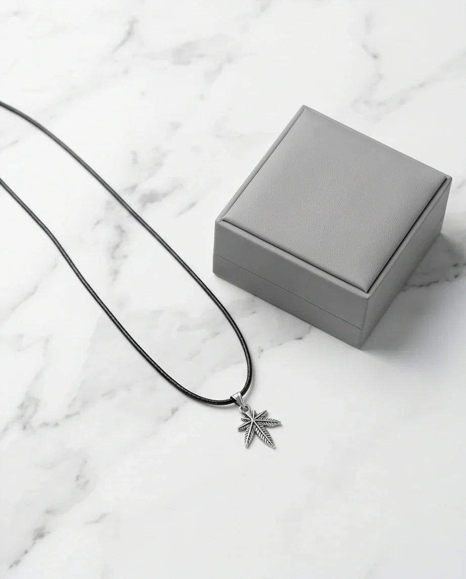 Silver Palm Leaf Pendant Necklace